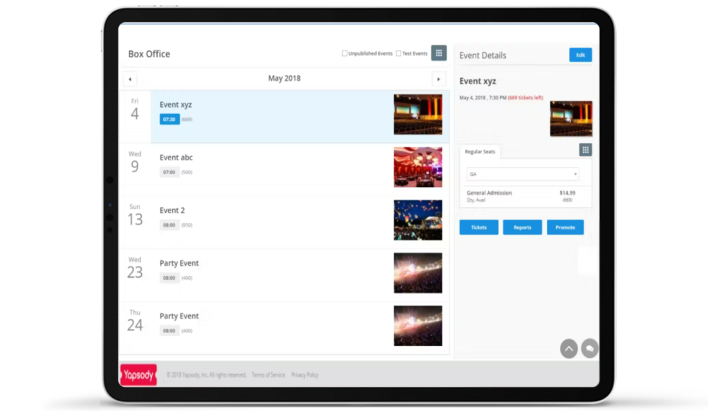 Box office - tablet view
