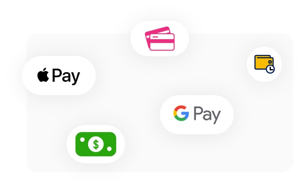 Apple pay, Gpay, Cash, Cheque, Pay later