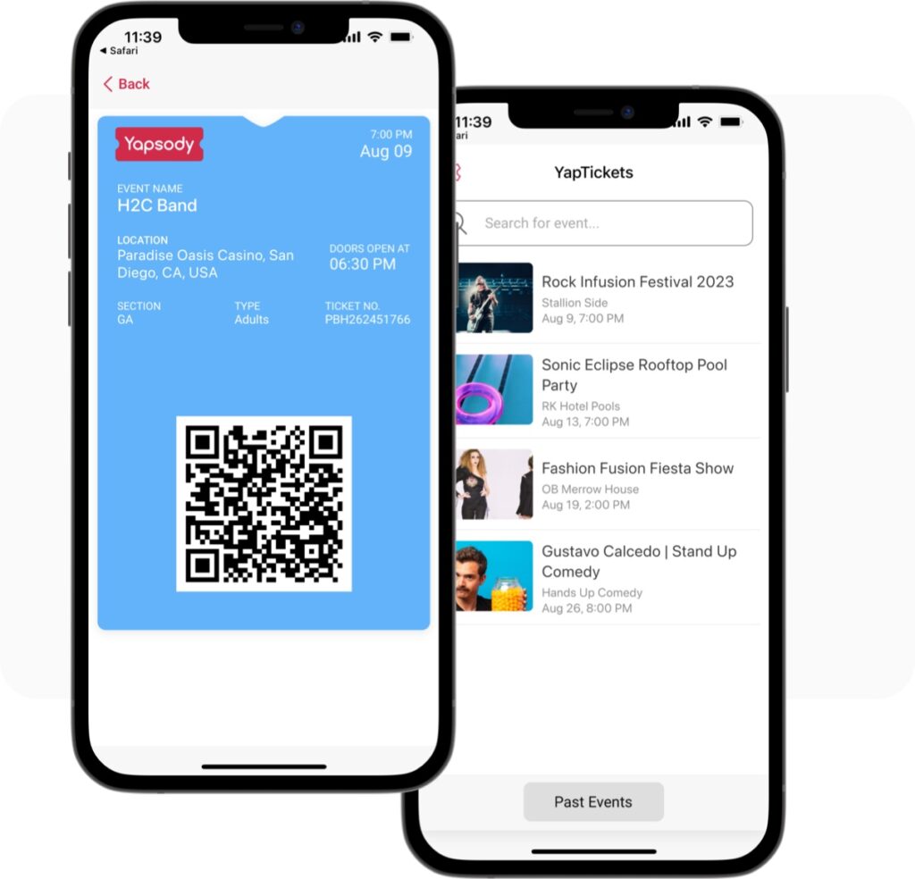 Yapsody Event Ticketing - YapTickets Mobile App Interface