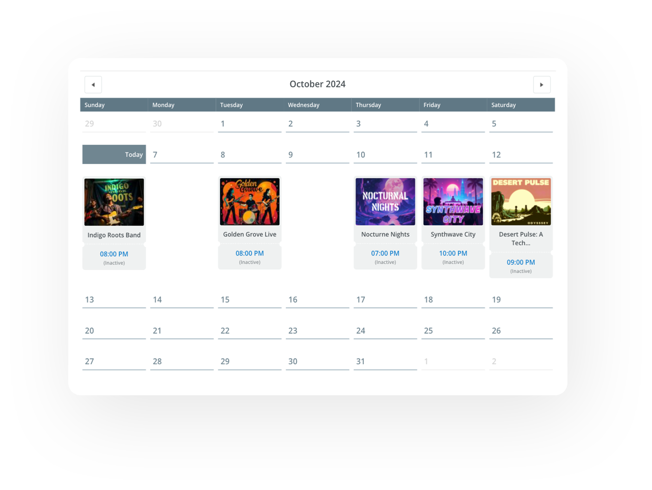 Yapsody - Ticketing Interface - Event Calendar View