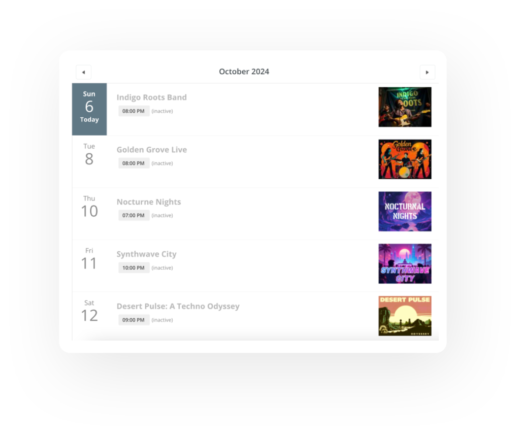 Yapsody - Event Ticketing Interface - Event List View