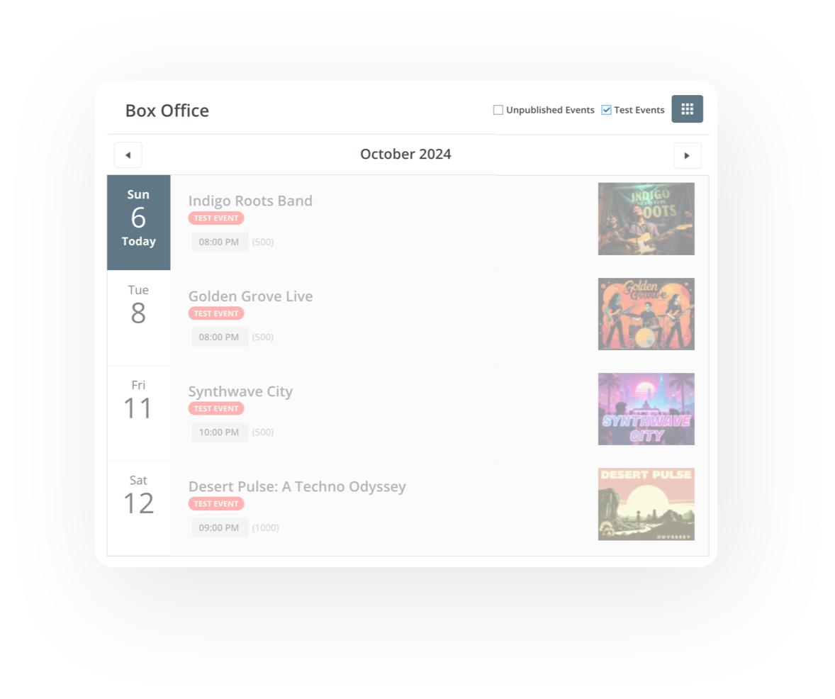 Yapsody - Ticketing Interface - Test Events Filter