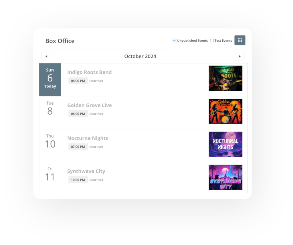 Yapsody - Ticketing Interface - Unpublished Events Filter