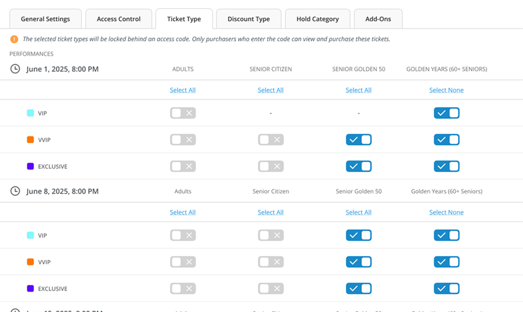Delete ticket types 1