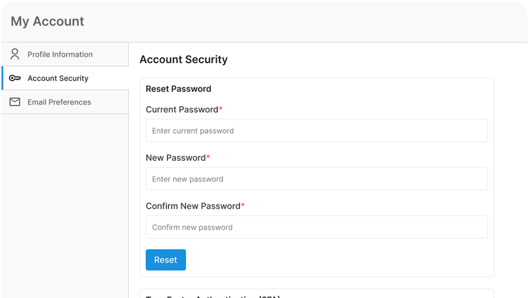 My Account - Account Security 1